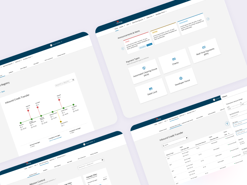 OnePay commercial banking interfaces arranged in an editorial collage